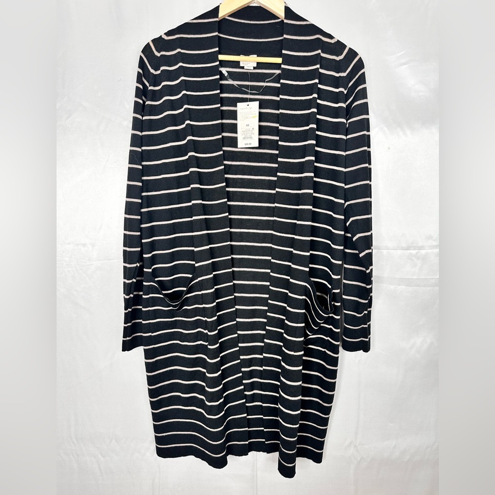 A New Day‎ NWT Long Cardigan Beige & Black Open Front Pockets Sizes Large